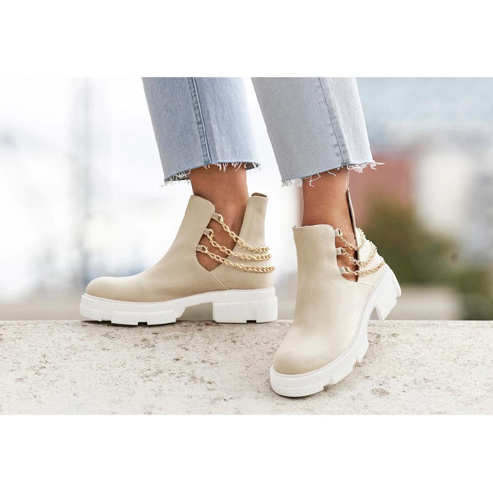 LASCANA Chelseaboots mit modischem Ketten-Detail Ankle Boots Stiefelette ▷ für Im Verkauf
