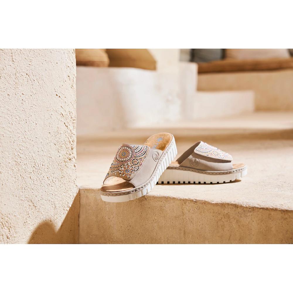 Rieker Pantolette Sommerschuh Strandschuh Hausschuh mit regulierbarem Klettverschluss Rabatt