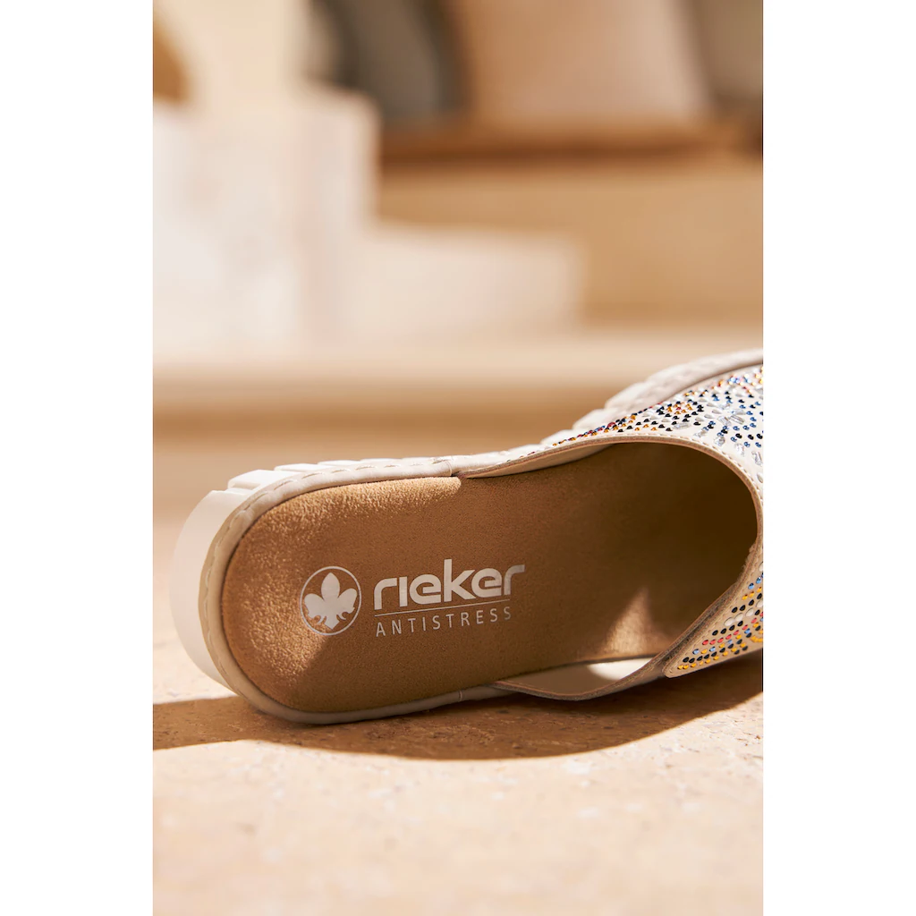 Rieker Pantolette Sommerschuh Strandschuh Hausschuh mit regulierbarem Klettverschluss Rabatt