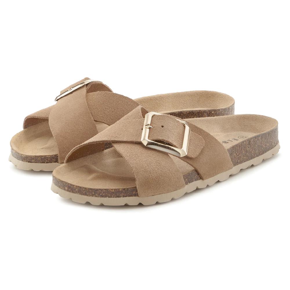 Elbsand Pantolette Mule Sandale offener Schuh hochwertiges Leder weiches Korkfußbett Im Verkauf
